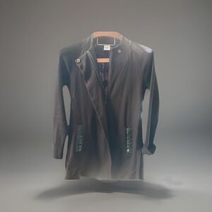 CAbi Women's‎ S Black Tailor Ponte Knit Full Zip Coat Faux Leather Trim